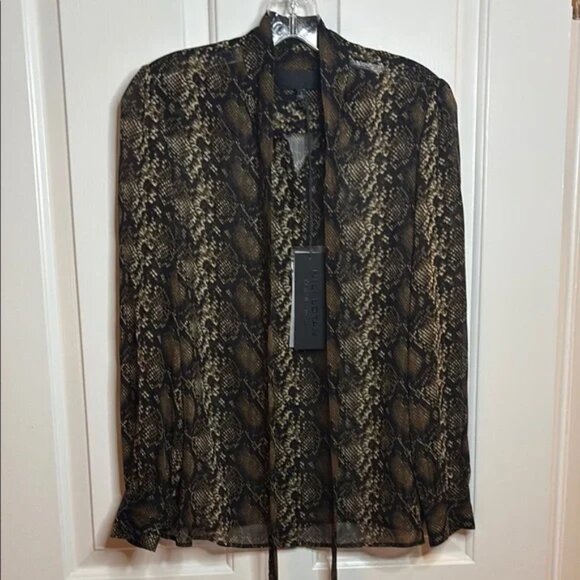 NWT NILI LOTAN Carina silk blouse in beige/brown python print size small - Picture 1 of 10